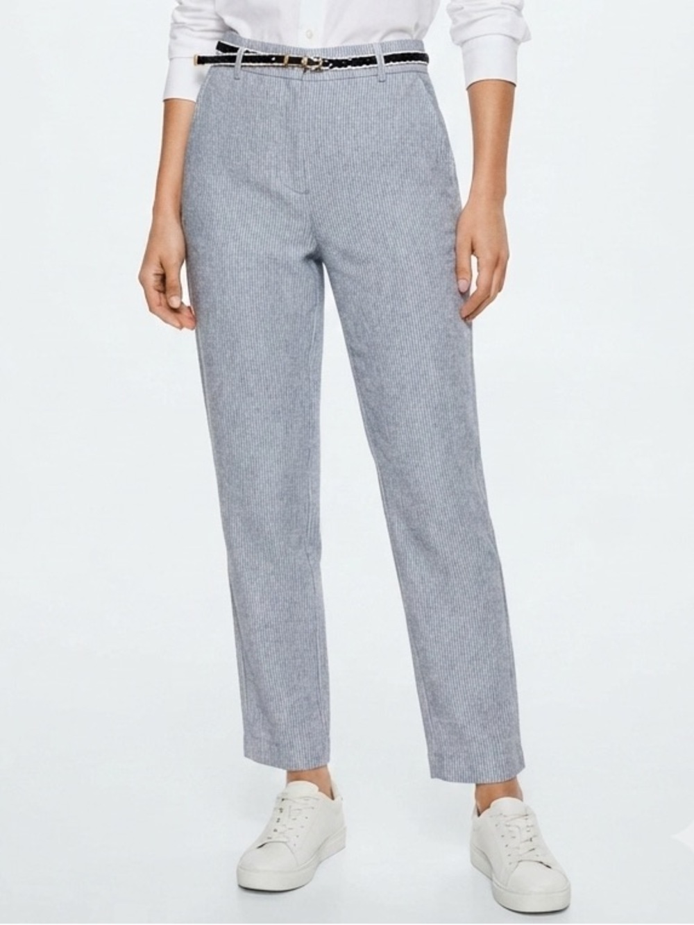 Zara Basic Linen Blend Pinstripe Trouser